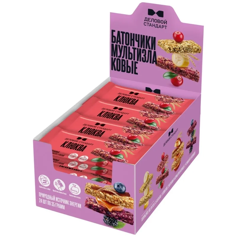 Батончик мюсли мультизлаковый Деловой Стандарт с лесной клюквой 35г 24шт/уп