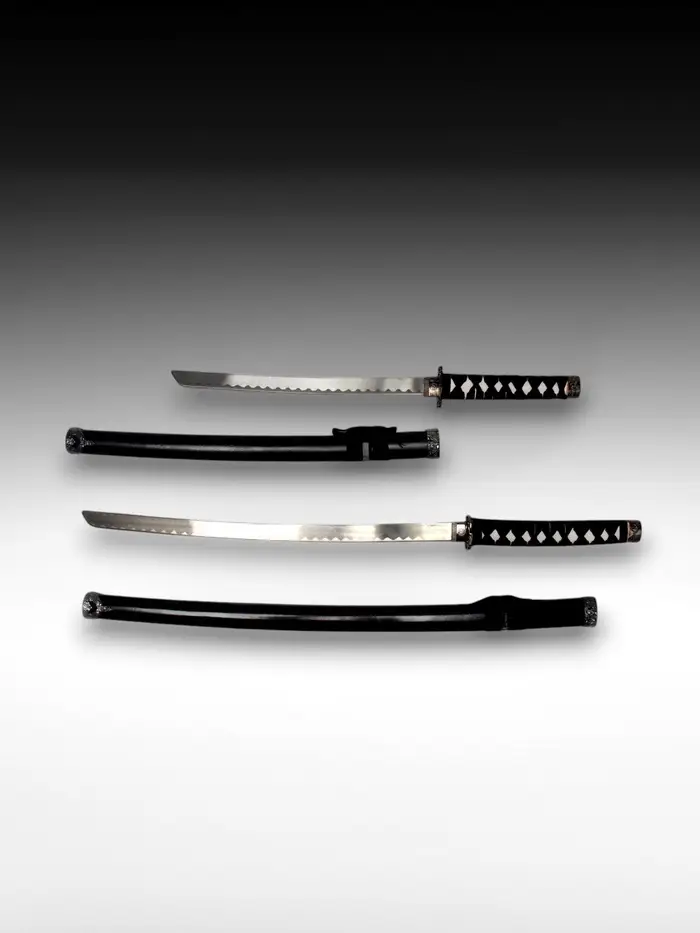Макет оружия &laquo;Сувенирные катаны на подставке 2в1. Чёрный глянец&raquo;, подарочный набор, ножны дерево, 78 см; 103 см