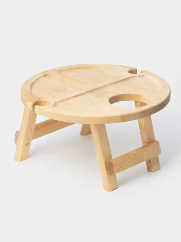 Столик - поднос для вина Adelica, менажница со складными ножками, на 2 персоны, d=32&times;1.8 см, дерево берёза