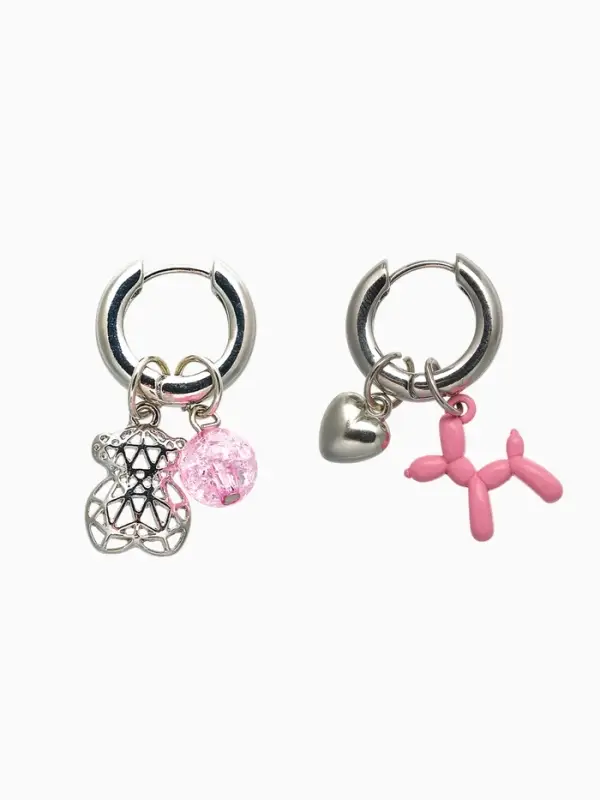 Серьги со съёмным элементом &laquo;Трансформер&raquo;, мишка, розовые в серебре