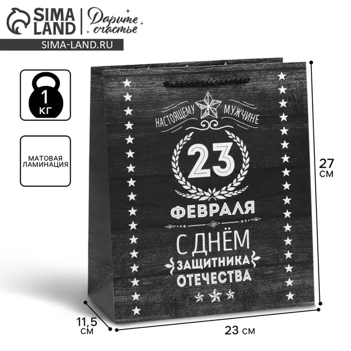 Пакет подарочный ламинированный, упаковка, &laquo;С 23 февраля&raquo;, ML 23&times;27&times;11.5 см