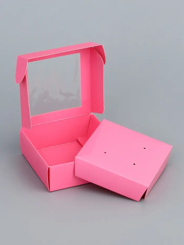 Коробка для бижутерии с PVC окном 8×8×3 см, розовый