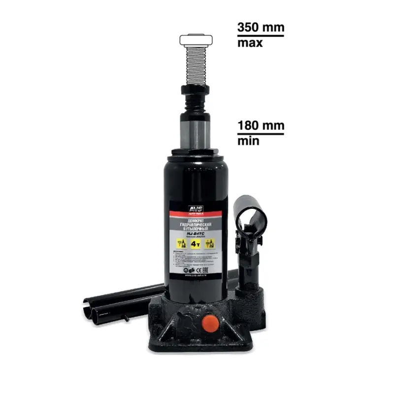 Домкрат гидравлический AVS HJ-B4TC, 4т, 180-350мм. с клапаном, в кейсе (ремкомплект)