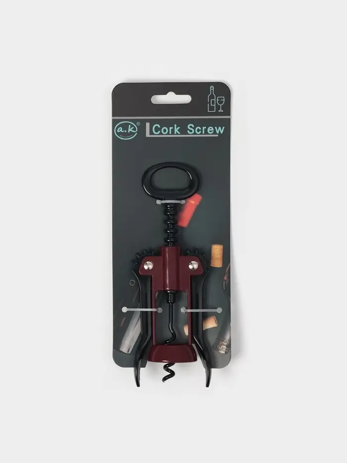 Штопор для вина &laquo;Мастак&raquo;, h=16.5 см, нержавеющая сталь, бордовый