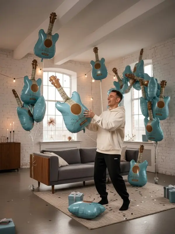 Воздушный шар фольгированный 35" "Гитара" цвет голубой