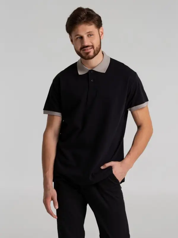 Рубашка поло Prince 190 черная с серым, размер S Рубашка поло Prince 190 черная с серым, размер S