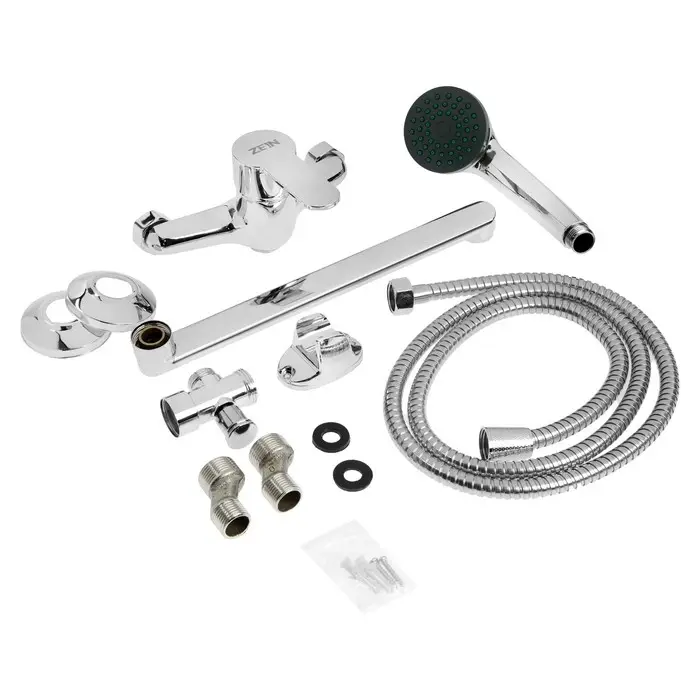 Смеситель для ванны ZEIN Z95350152, картридж керамика 35 мм, с душевым набором, хром
