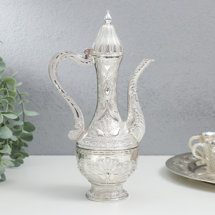 Набор винный кувшин, 6 бокалов и поднос  Набор винный кувшин, 6 бокалов и поднос "Стамбул. Медальон и узоры" серебро