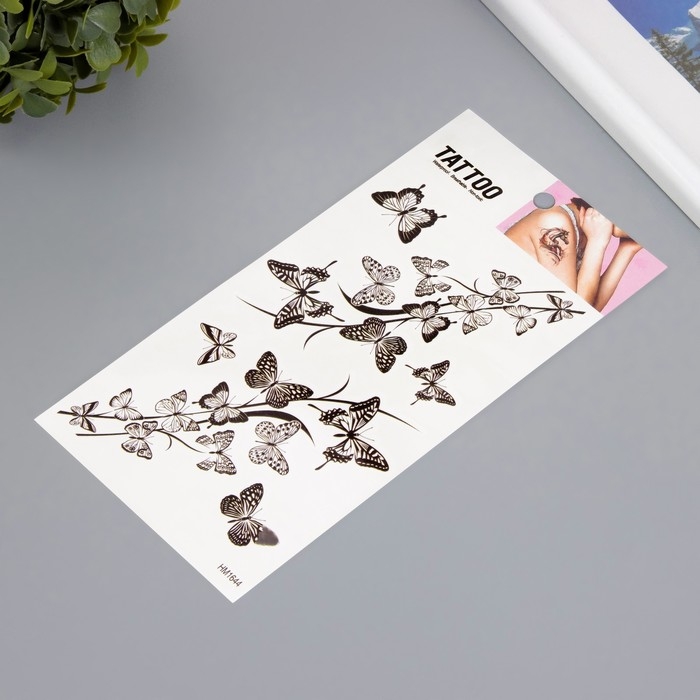 Татуировка на тело чёрная Татуировка на тело чёрная "Ветка из бабочек" 10х20,5 см