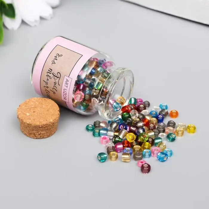 Бисер круглый 6/0 в бутылочке  Бисер круглый 6/0 в бутылочке "Разноцветный" прозрачно-цветной 20 гр