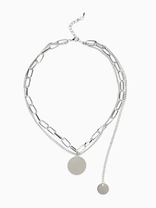 Кулон &laquo;Цепь&raquo;, звенья, 2 нити, цвет серебро, 42 см