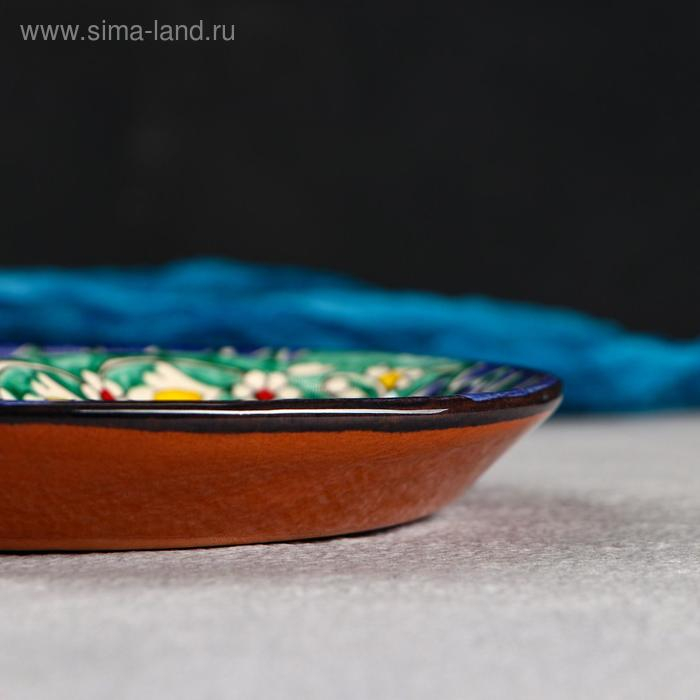 Менажница Риштанская Керамика "Цветы", 18 см, 2-х секционная, синяя