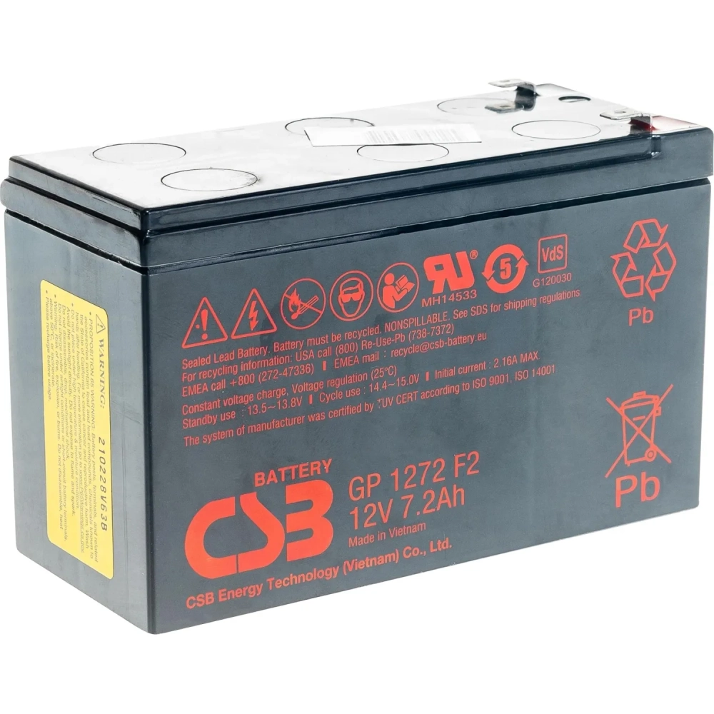 Батарея для ИБП CSB серия GP, GP1272 F2 CSB, 12В/7.2Ач, клеммы F2