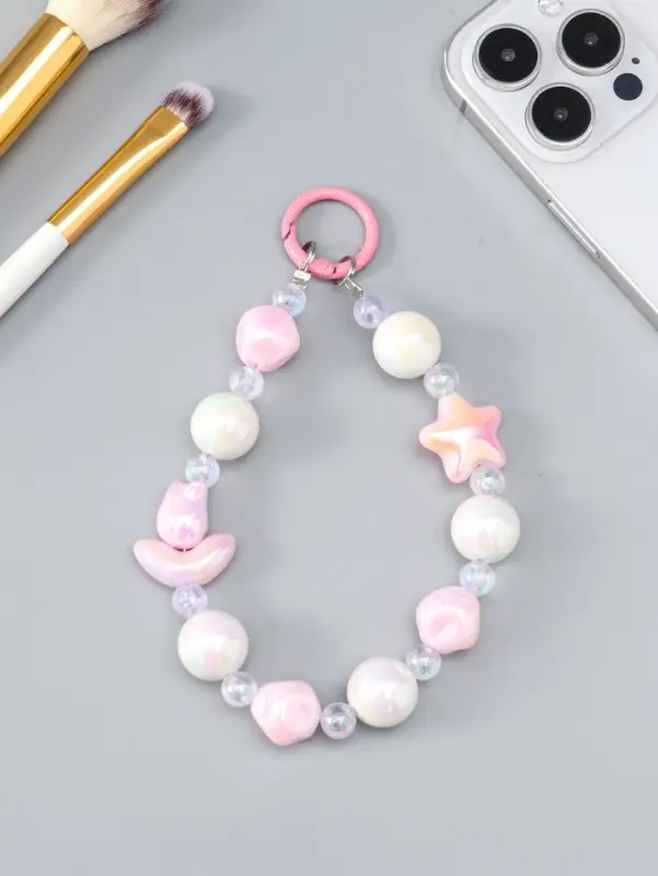 Брелок на карабине "Тюльпаны и звёзды" розово-перламутровый 11х4х1,5 см