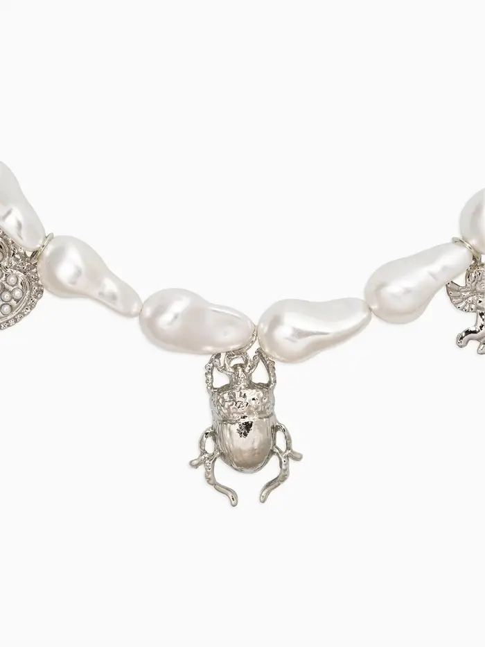 Бусы &laquo;Жемчуг. Скарабей&raquo;, 40 см, №10, белые в серебре