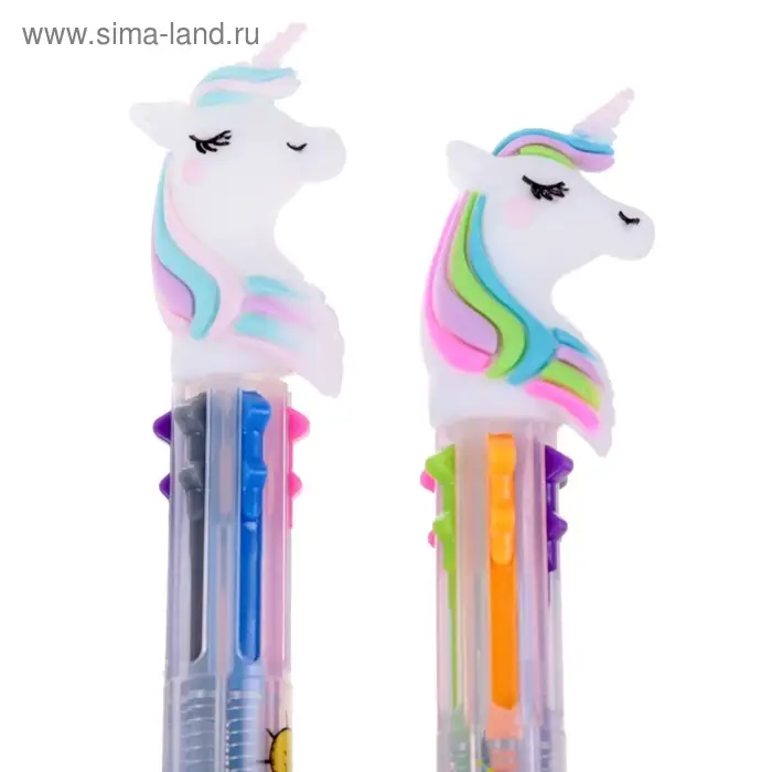 Ручка шариковая многоцветная, автоматическая &laquo;Единорог&raquo;, 6 цветов (штрихкод на штуке)