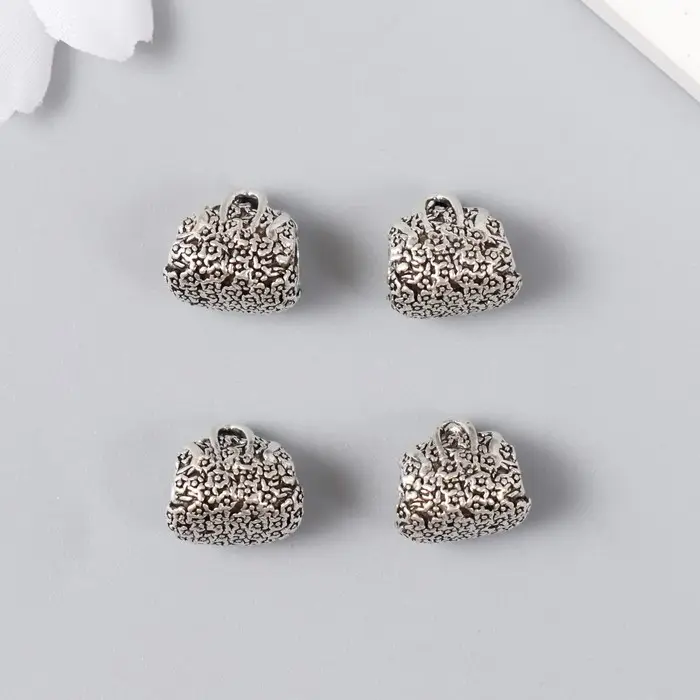 Бусина для творчества металл "Цветочная сумочка" серебро 1,2х1,1 см