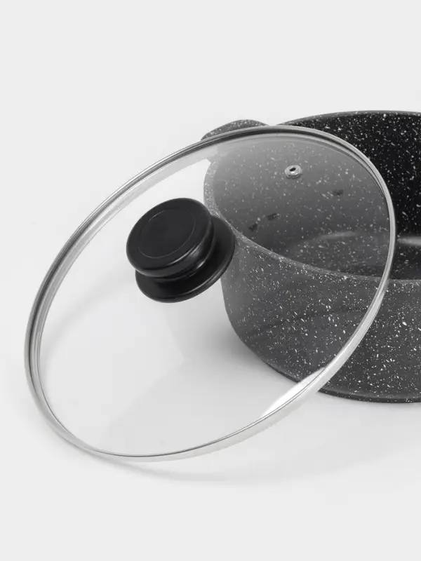 Крышка для сковороды и кастрюли Доляна, d=24 см, нержавеющий обод, пластиковая ручка, стекло, прозрачная