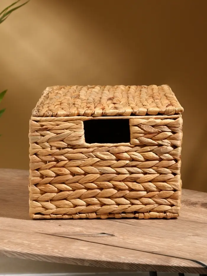 Корзинка прямоугольная с крышкой, 40×25×18 см, водный гиацинт