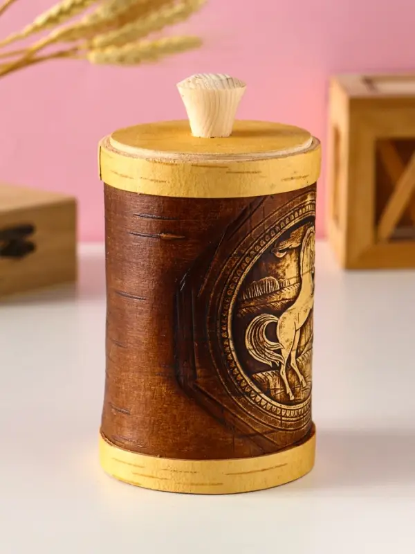 Туес Туес "Конь вороной" d8, высота с хватком 15,5см, береста