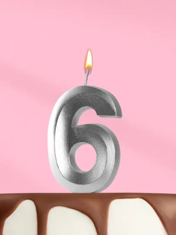 Свеча в торт «Цифра 6», серебряная, 6.5 см Свеча в торт «Цифра 6», серебряная, 6.5 см