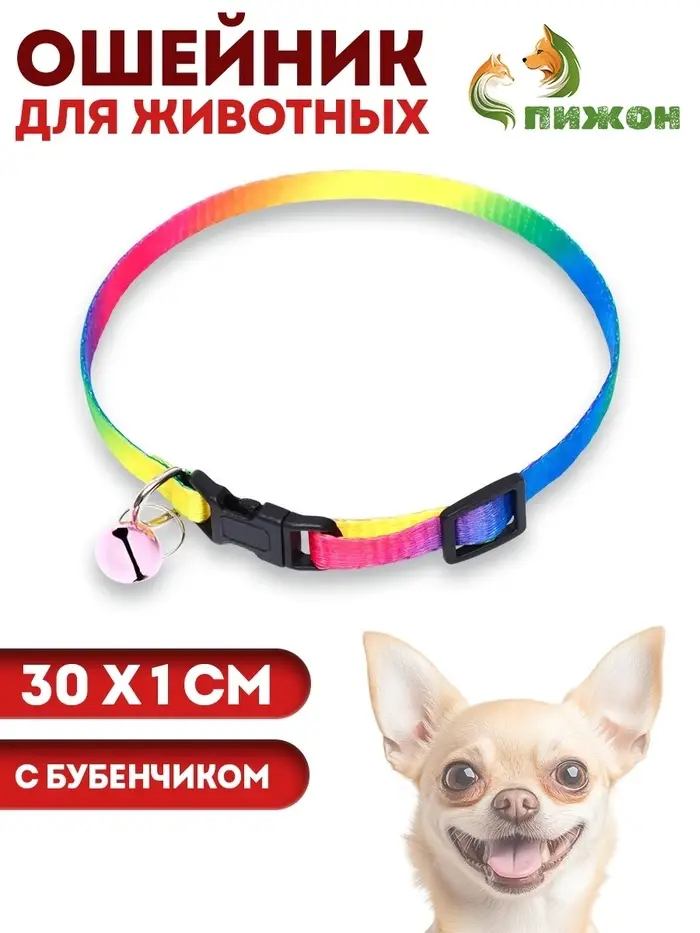 Ошейник "Радуга", 30 х 1 см, капрон