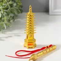 Набор нэцкэ фигурок 2 шт. &laquo;Пагода литературы&raquo;, металл под золото, подарочные