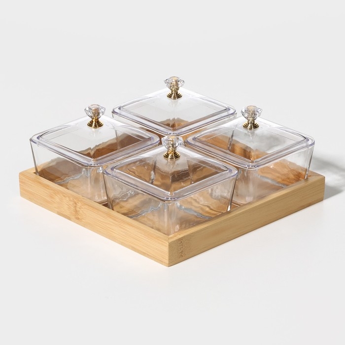 Менажница стеклянная на подставке «Голд», 19,5×19,5 см Менажница стеклянная на подставке «Голд», 19,5×19,5 см