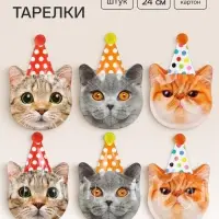 Тарелка фигурная одноразовая &laquo;Котики фотографичные&raquo;, 24 см, 6 шт.