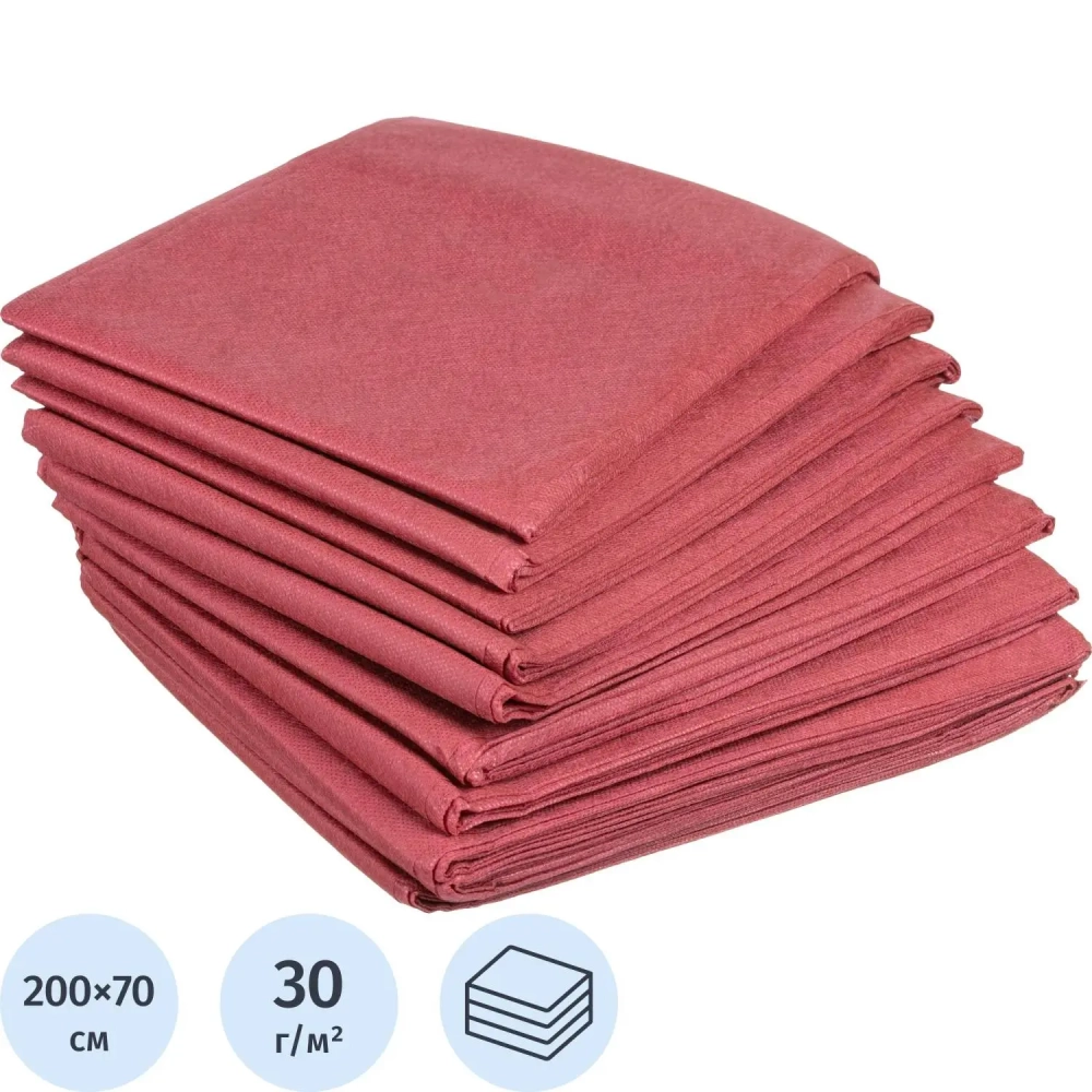 Простыня 200x70, спанбонд, пл.30, бордо, 10шт/уп, штучно, 00-048