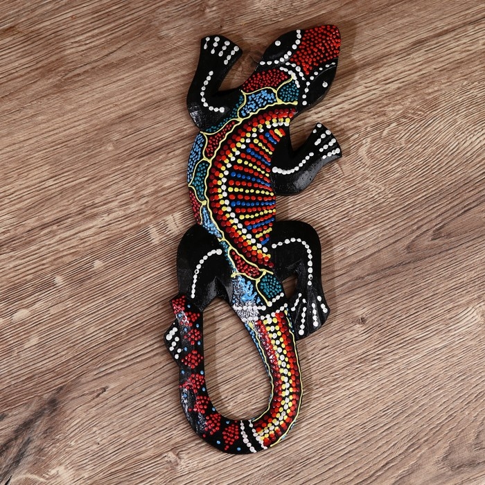 Панно дерево  Панно дерево "Геккон цветная абстракция" 30 см, МИКС