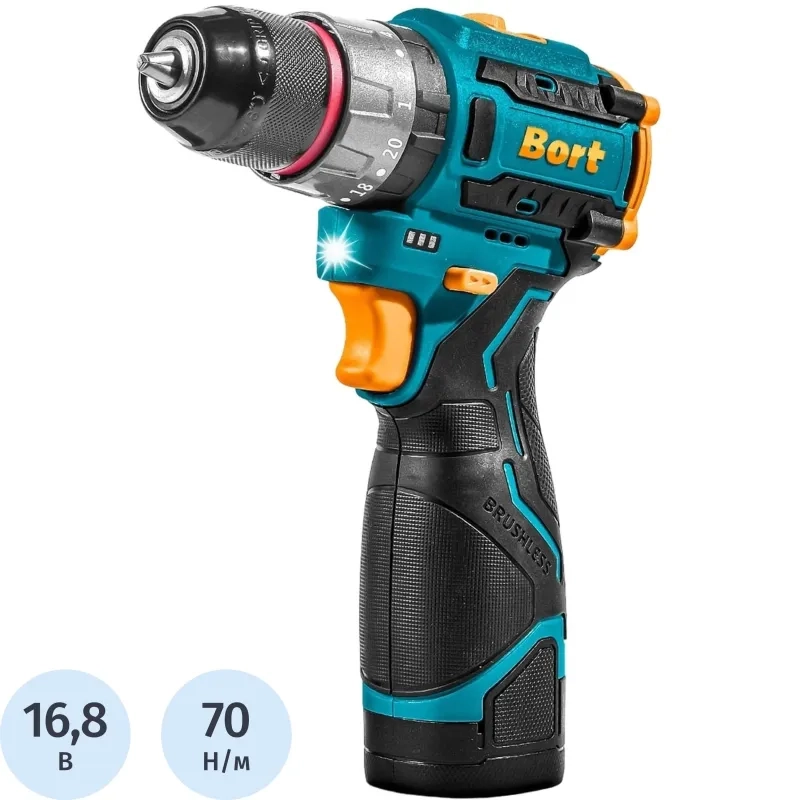 Дрель-шуруповерт аккумуляторная ударная Bort BAB-16U (2x2А.ч)