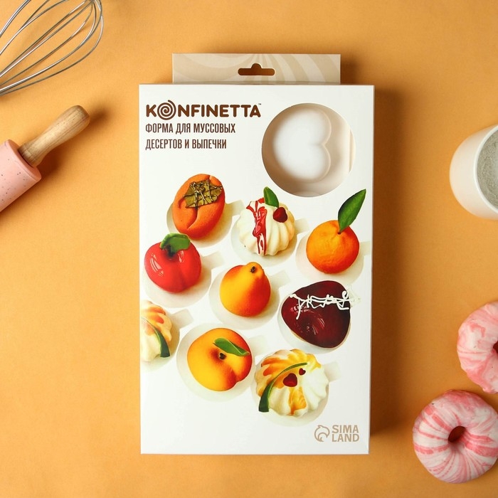 Форма для муссовых десертов и выпечки KONFINETTA «Сердца», 30×17,5×3 см, 8 ячеек (6,2×6 см), цвет белый Форма для муссовых десертов и выпечки KONFINETTA «Сердца», 30×17,5×3 см, 8 ячеек (6,2×6 см), цвет белый