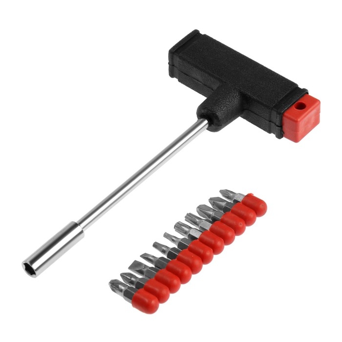 Отвертка с набором бит ЛОМ, Т-образный держатель, 11 предметов Отвертка с набором бит ЛОМ, Т-образный держатель, 11 предметов