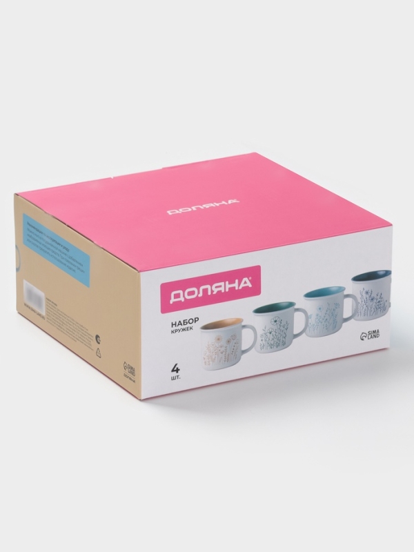 Набор кружек Доляна Набор кружек Доляна "Летний луг" 4 шт, 13х9,8х9 см, цвет белый