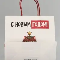 Пакет подарочный крафт &laquo;С Новым годом&raquo;, котик, 22&times;22&times;11 см