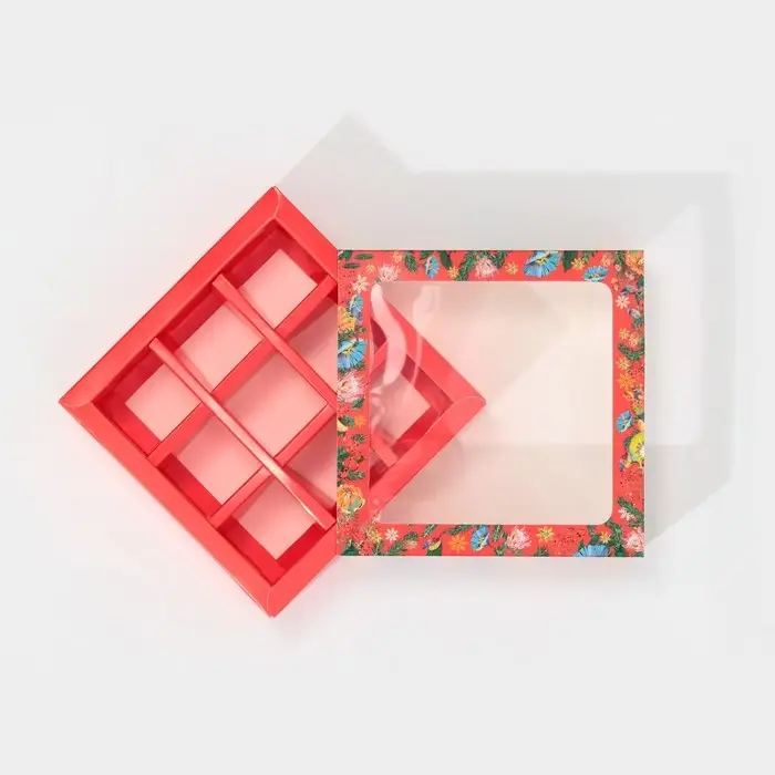 Коробка под 9 конфет с ячейками &laquo;Яркий Новый год&raquo; 14.5&times;14.5&times;3.5 см