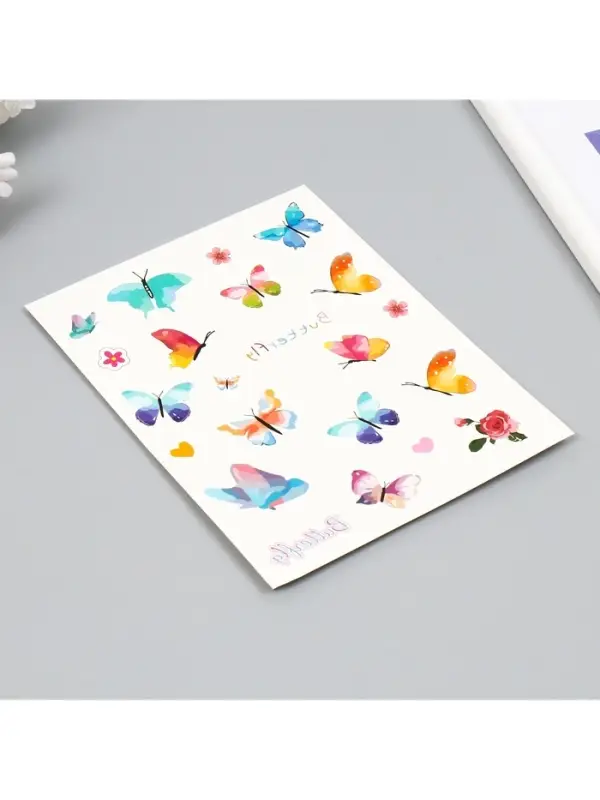 Переводные тату на тело цветные «Бабочки. Суккуленты», 24×14.5 см, МИКС