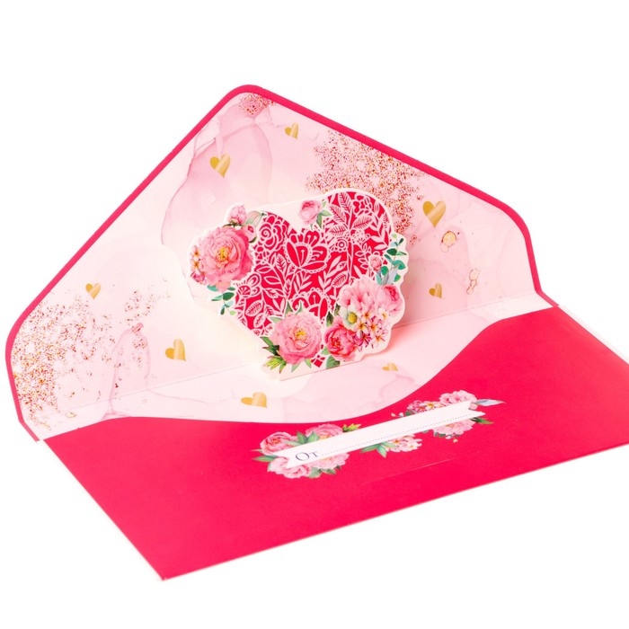 Конверт для денег  Конверт для денег "В День Свадьбы!" вырубка, деталь внутри, сердечки, 9,3х19 см
