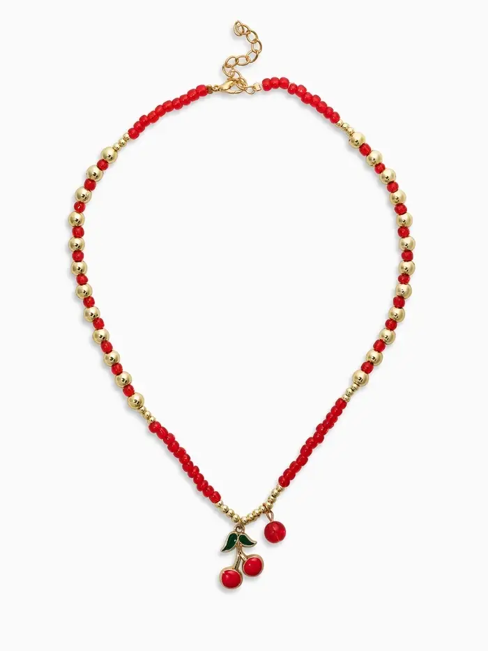 Колье "Вишня" бисер, цвет красный в золоте