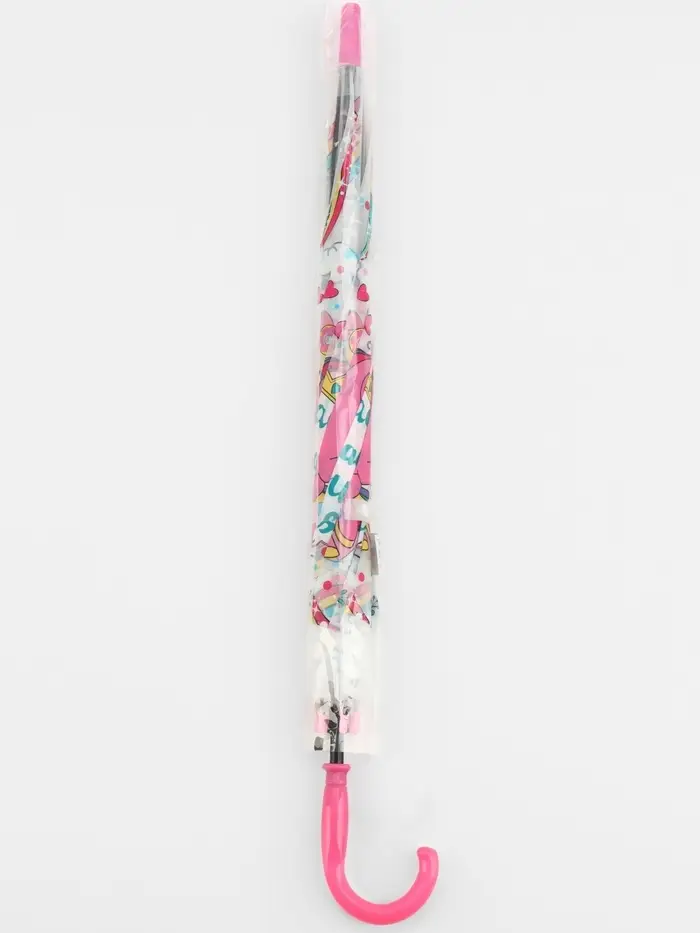 Зонт - трость детский &laquo;Розовый единорог&raquo;, полуавтоматический, 8 спиц, R=41/47 см, d=82 см, белый
