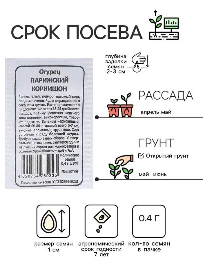 Семена огурец &laquo;Парижский Корнишон&raquo;, 0.4 г