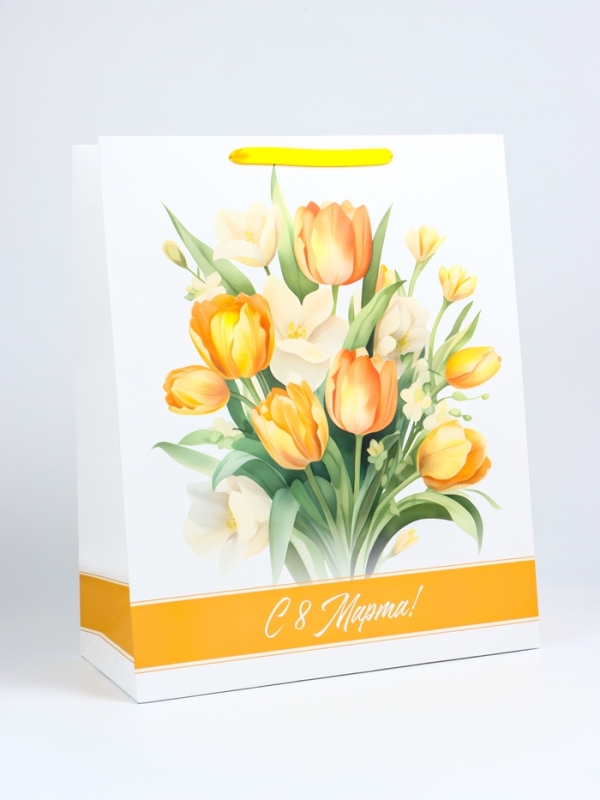 Пакет подарочный ламинированный вертикальный «Тюльпаны», XL 40 × 49 × 19 см