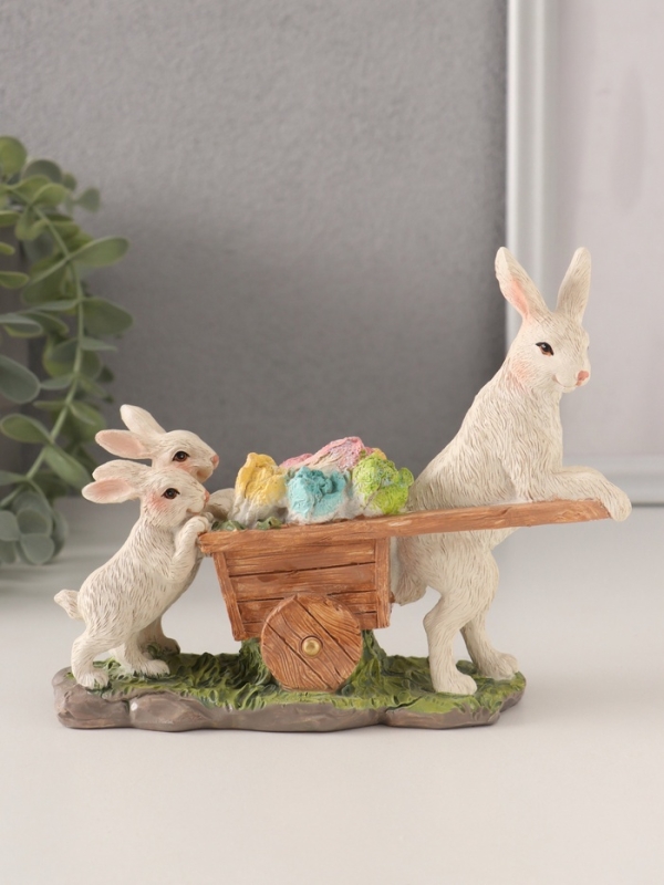 Сувенир полистоун "Кролики везут тележку с капустой" 16х5,5х13 см