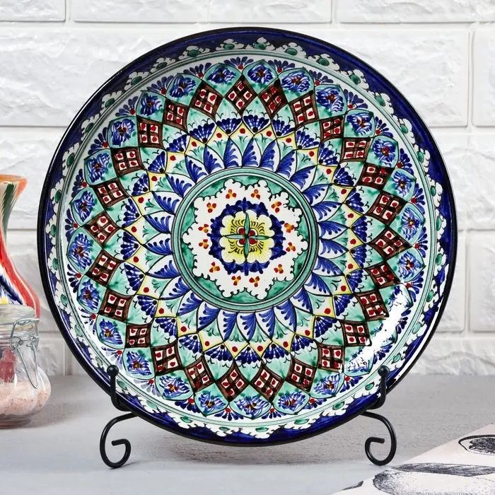 Ляган узбекский Риштанская керамика &laquo;Узоры&raquo;, d=28 см, синий