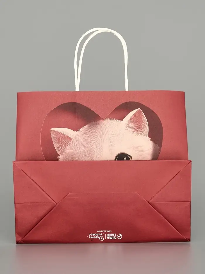Пакет подарочный крафтовый &laquo;Котик&raquo;, 25&times;22&times;12 см