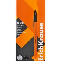 Ручка шариковая ErichKrause R-301 Orange Stick, узел 0.7 мм, чернила чёрные, длина линии письма 2000 метров, штрихкод на ручке