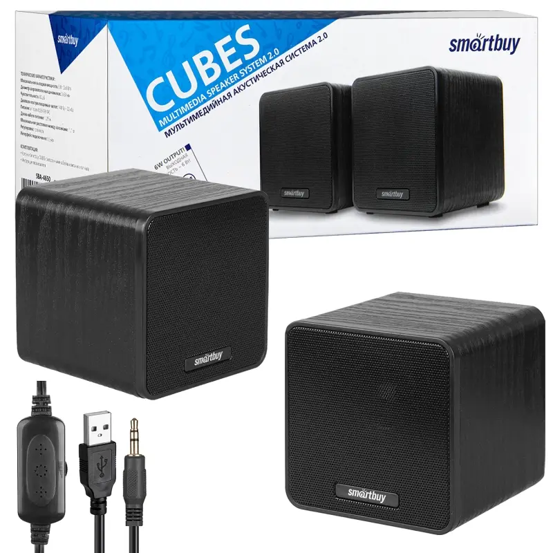 Акустическая система 2.0 Smartbuy CUBES, супер звук, дерево, 6Вт, черная (SBA-4650)/20