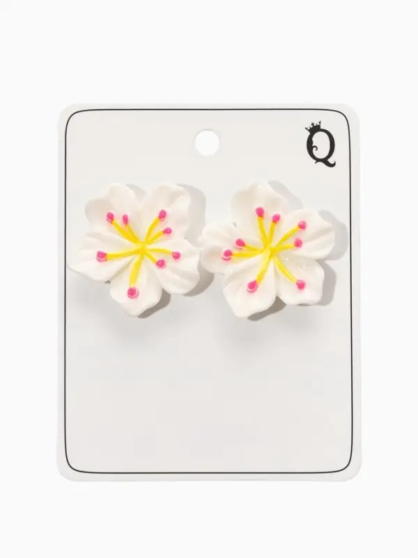 Серьги гвоздики &laquo;Цветок Лилии&raquo;, белые