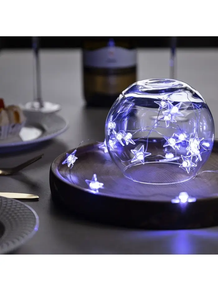 Гирлянда &laquo;Нить&raquo; 2 м, роса с насадками &laquo;Звезда&raquo;, IP20, серебристая нить, 20 LED, свечение белое, 2 режима, ААх2